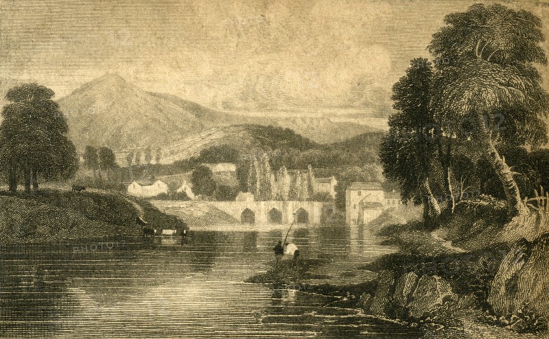 'Llangollen Bridge, Castle Dinas Bran, on the River Dee: North Wales', 19th century.  Creator: Unknown.