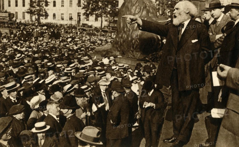 Keir Hardie gives a speech in Trafalgar Square, London, 2 August 1914, (1933). Creator: Unknown.