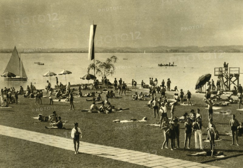 Bathers on the shores of Lake Constance, Bregenz, Austria, c1935. Creator: Unknown.