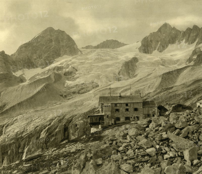 The Plauener Hütte and glacier, Zillergrund, Tyrol, Austria, c1935.  Creator: Unknown.