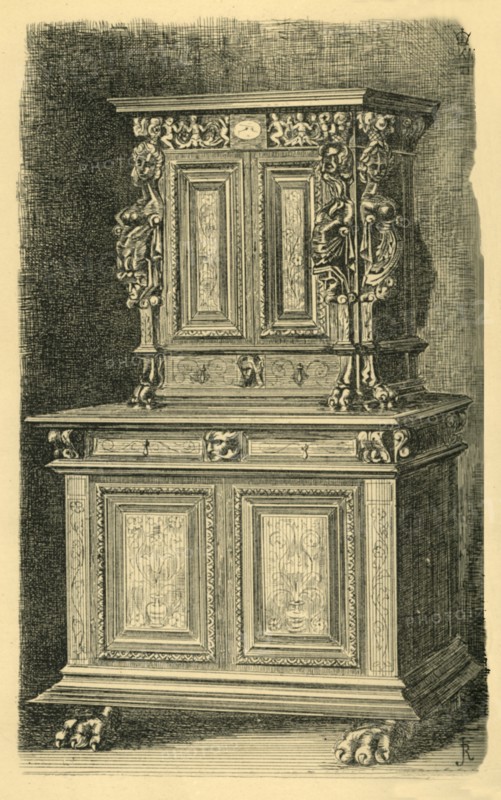 Walnut cabinet, mid 16th century?, (1881). Creator: J Randall.