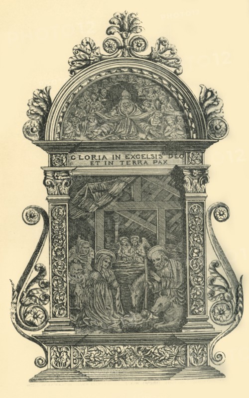 Silver pax with nativity scene, early-mid 19th century, (1881). Creator: W. M. McGill.