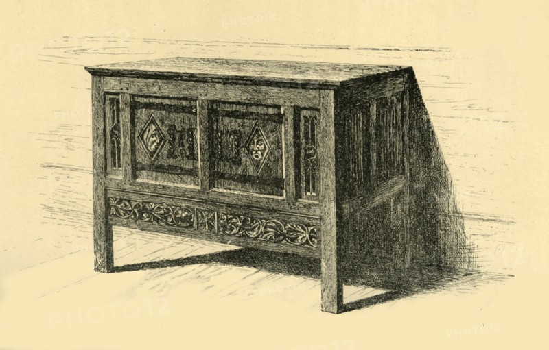 Oak chest, 1460-1480, (1881).  Creator: Frederick Albert Slocombe.