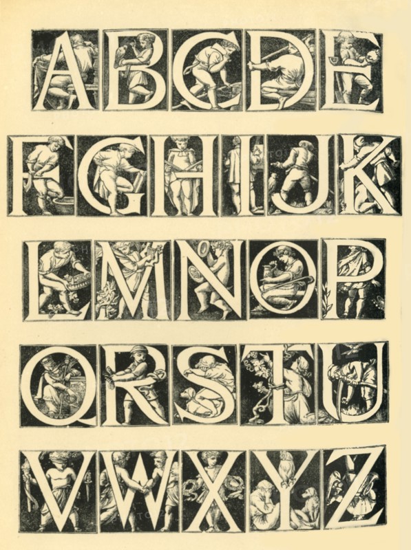Alphabet design for tiles, 1864, (1881).  Creator: Unknown.