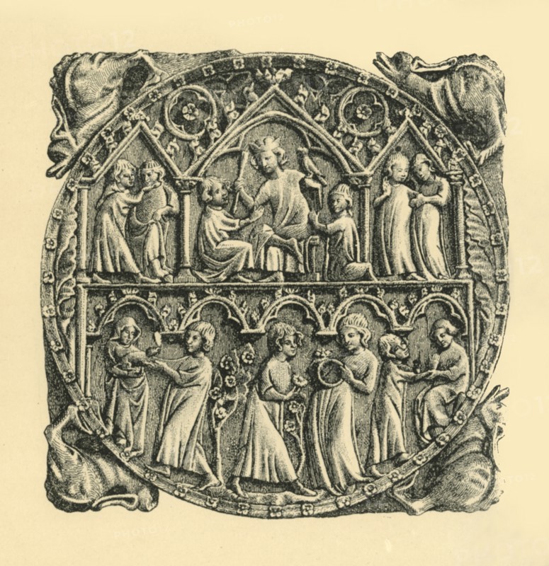 Carved ivory mirror back, c1310-1320, (1881).  Creator: D Jones.