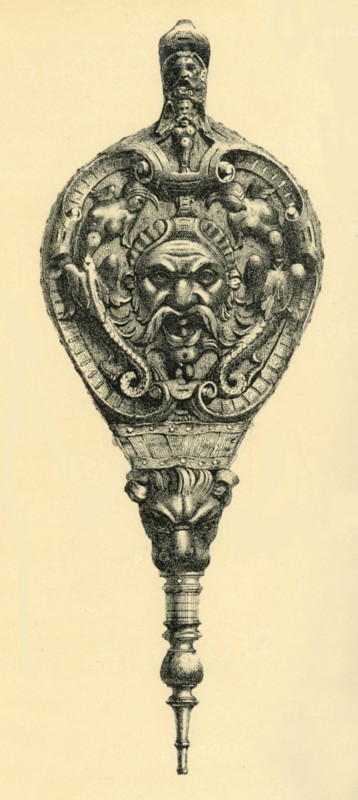 Carved walnut wood bellows, 1550-1600, (1881).  Creator: D Jones.