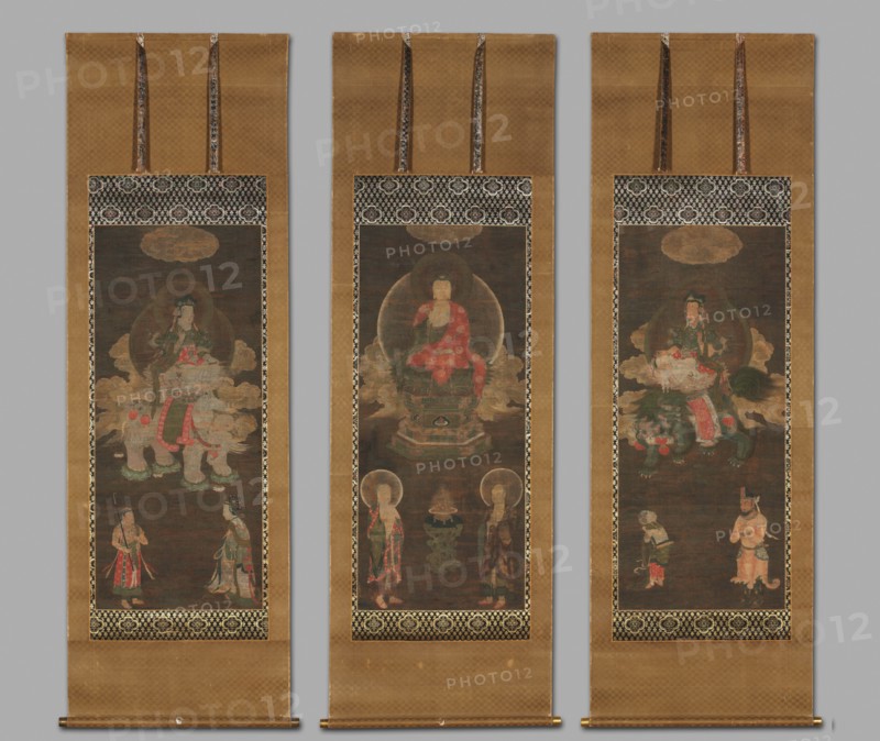 Shakyamuni Triad: Buddha Attended by Manjushri and Samantabhadra, late 1300s. Creator: Unknown.