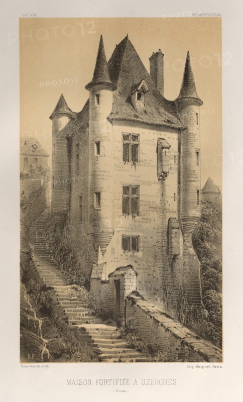 ...Pl. 60, Maison Fortifiée À Uzerches (Corrère), 1860. Creator: Victor Petit (French, 1817-1874).