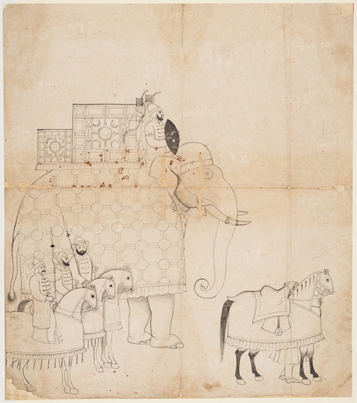 A drawing of Caparisoned Elephant and Horses, c. 1760. Creator: Unknown.
