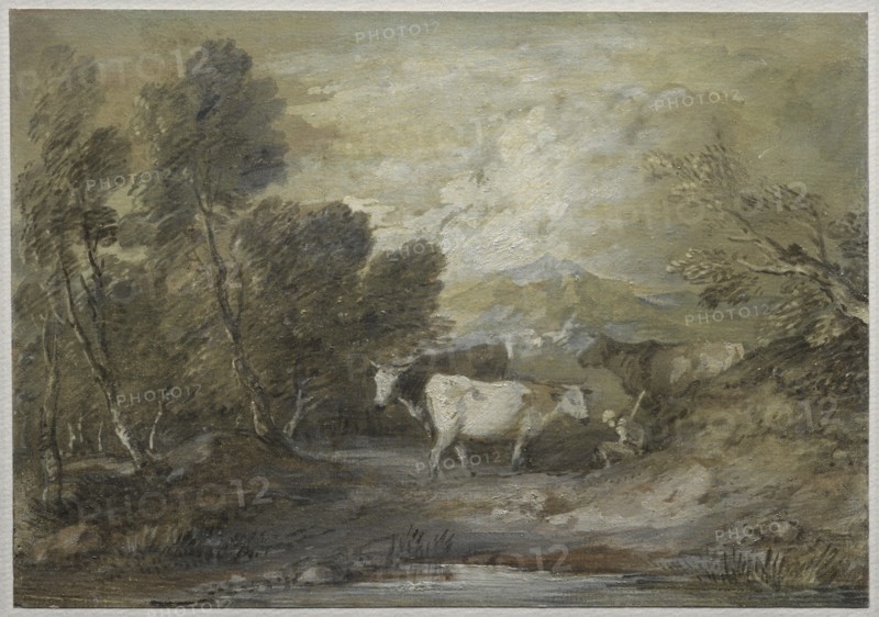 A Herdsman with Three Cows by an Upland Pool, mid 1780s. Creator: Thomas Gainsborough (British, 1727-1788).