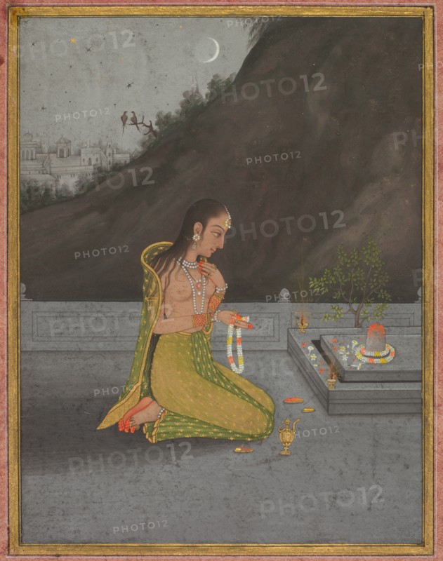 A Night Scene of Shiva Puja, c. 1760-70. Creator: Muhammad Rizavi Hindi (Indian, active mid-1700s), attributed to.