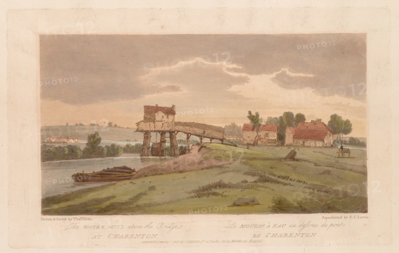 A Selection of Twenty of the Most Picturesque Views in Paris: The Water Mill above the Bridge...1803 Creator: Thomas Girtin (British, 1775-1802); Frederick Christian Lewis (British, 1779-1856).