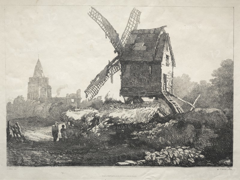 A Series of Ancient Buildings and Rural Cottages in the North of England: At Crowland, Windmill, 182 Creator: Samuel Prout (British, 1783-1852).