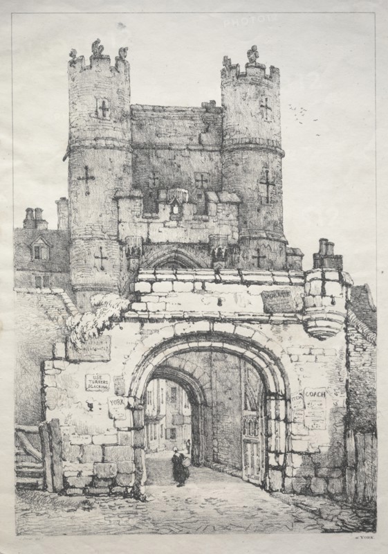 A Series of Ancient Buildings and Rural Cottages in the North of England: At York, Medieval Gate, 18 Creator: Samuel Prout (British, 1783-1852).