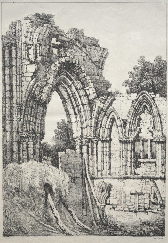 A Series of Ancient Buildings and Rural Cottages in the North of England: At York, Ruins, 1821. Creator: Samuel Prout (British, 1783-1852).