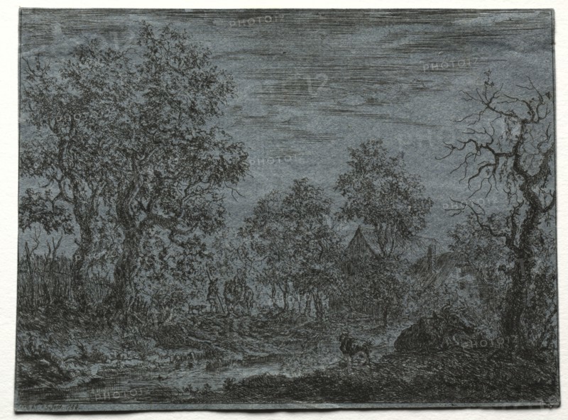 A Small River in the Foreground with a Cow and Goat, 1744. Creator: Christian Ludwig von Hagedorn (German, 1712-1780).