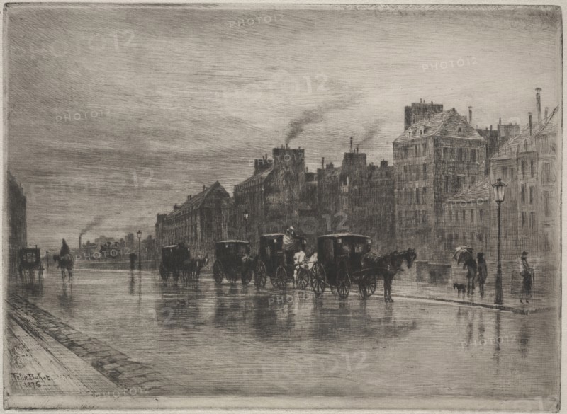 A Winter Morning on the Quai de LHotel-Dieu, 1876. Creator: Félix Hilaire Buhot (French, 1847-1898).