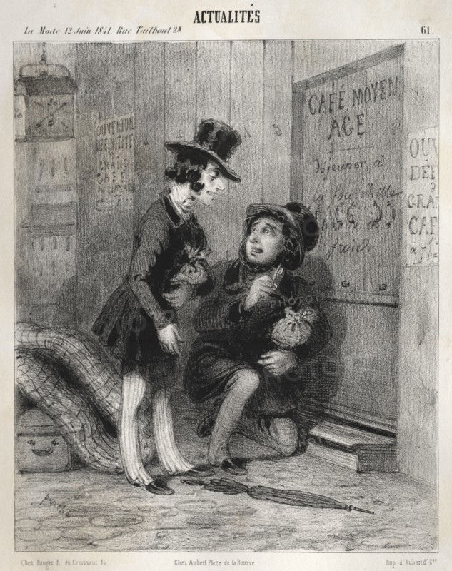 Actualités: Hé mon vieux! cest comme cela quon fait les affaires aujourdhui! on affice..., 1841. Creator: Clémente Pruche (French, 1831-1870).