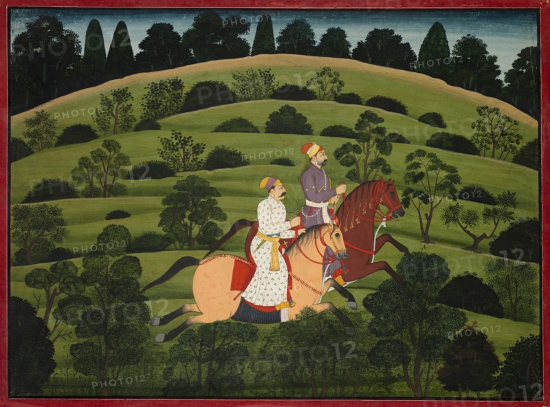 Akrura Rides Toward Dwarka, page from the large Basohli Bhagavata Purana, c. 1760-1765. Creator: Unknown.
