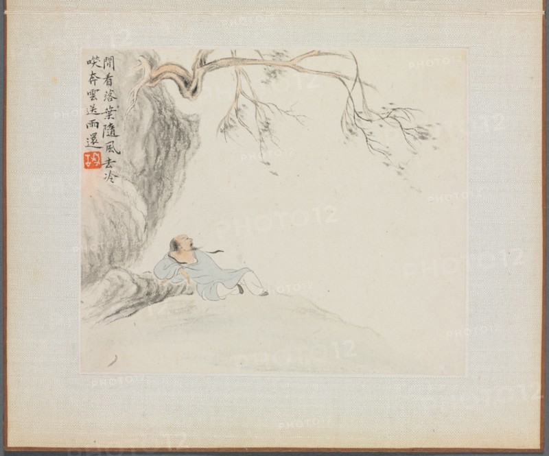 Album of Landscape Paintings Illustrating Old Poems: A Man Reclines..., 1700s. Creator: Hua Yan (Chinese, 1682-about 1765).