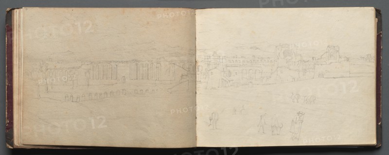 Album with Views of Rome and Surroundings, Landscape Studies, page 08b and 09 a: Panoramic view?. Creator: Franz Johann Heinrich Nadorp (German, 1794-1876).