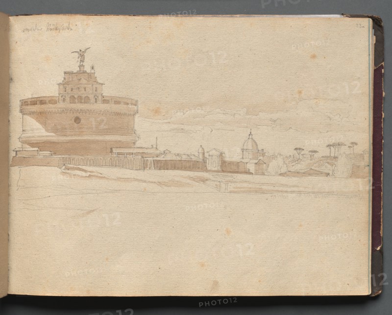 Album with Views of Rome and Surroundings, Landscape Studies, page 23a: Castle Saint Angelo, Rome. Creator: Franz Johann Heinrich Nadorp (German, 1794-1876).