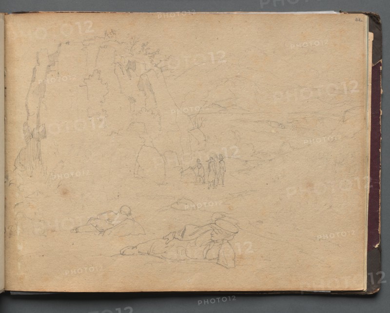 Album with Views of Rome and Surroundings, Landscape Studies, page 44a: Figures in a Landscape. Creator: Franz Johann Heinrich Nadorp (German, 1794-1876).