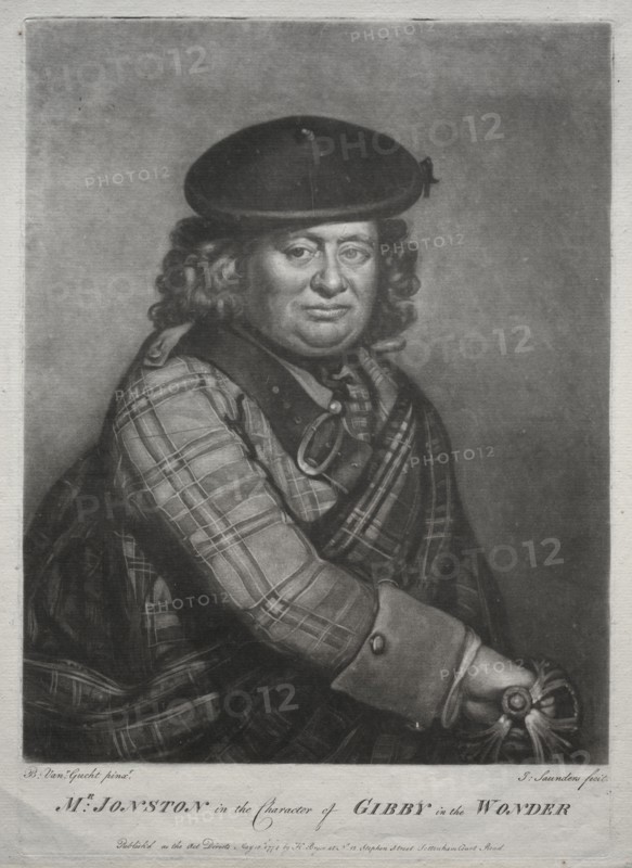 Alexander Jonston in the character of Gibby in "The Wonder", 1774. Creator: Joseph I Saunders (British).