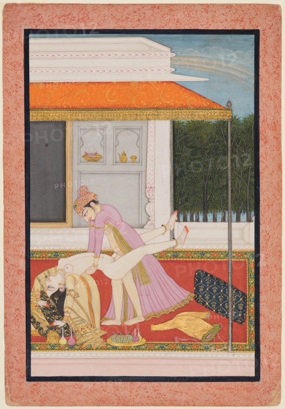 An amorous couple, probably Raja Mahendra Pal of Basohli (r. 1806- 1813) with a favorite...c. 1810. Creator: Unknown.