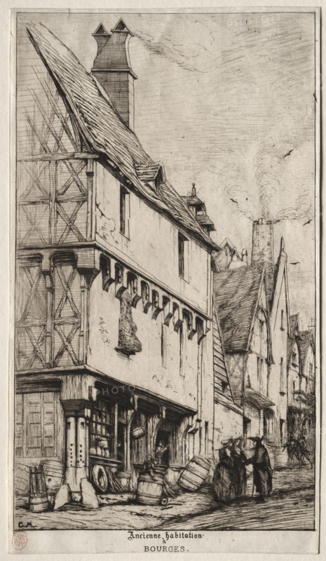 An Old House at Bourges, sometimes called the Musician's House, 1860. Creator: Charles Meryon (French, 1821-1868).