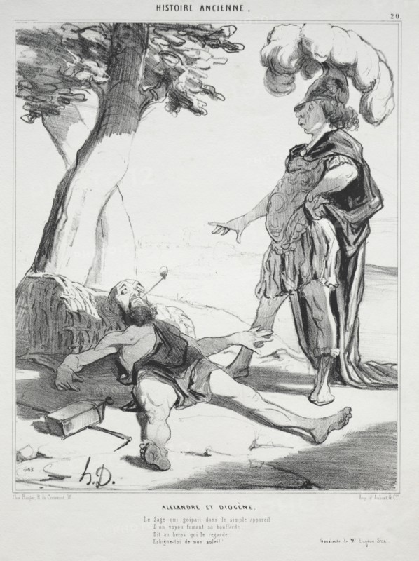 Ancient History, plate 20: Alexander and Diogenes, 14 August 1842. Creator: Honoré Daumier (French, 1808-1879); Aubert.