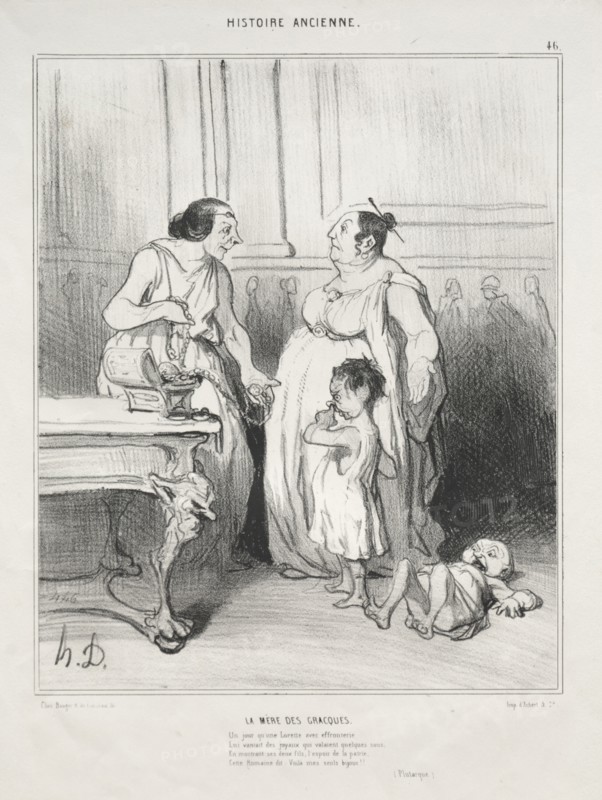 Ancient History, plate 46: The Mother of the Gracchi, 1842. Creator: Honoré Daumier (French, 1808-1879); Aubert.