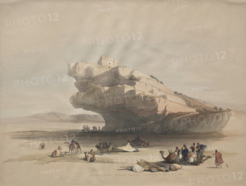 Approach to Petra, an Ancient Watch Tower Commanding the Valley of El Chor, 1839. Creator: David Roberts (British, 1796-1864).