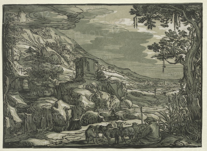 Arcadian Landscape, c. 1615. Creator: Hendrick Goltzius (Dutch, 1558-1617), attributed to.