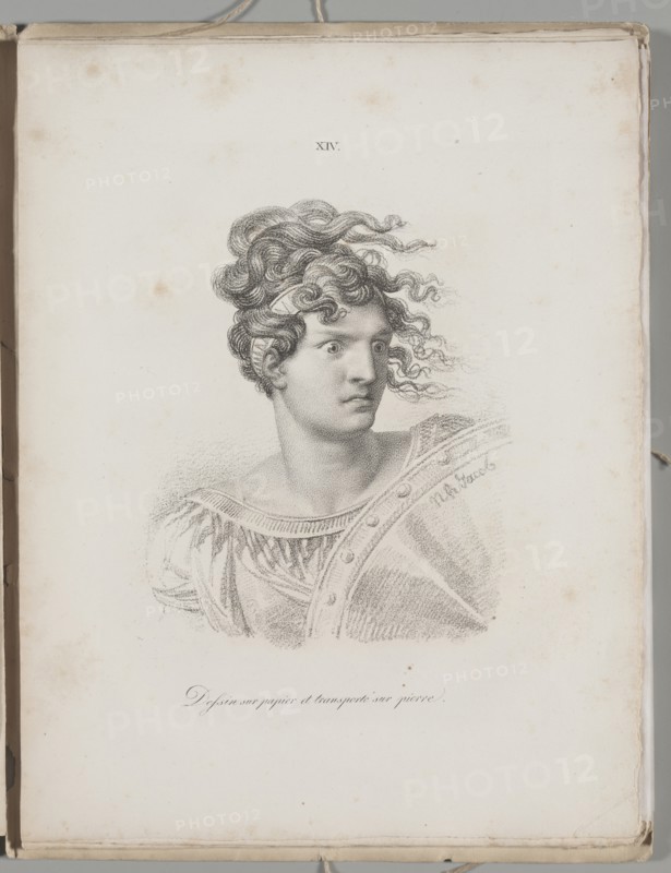 Art of the Lithograph: Head of an Amazon, Plate XIV , 1819. Creator: Alois Senefelder (German, 1771-1834).