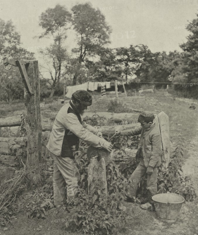 At the Grindstone--A Suffolk Farmyard, 1888. Creator: Peter Henry Emerson (British, 1856-1936); Sampson Low, Marston, Searle and Rivington.