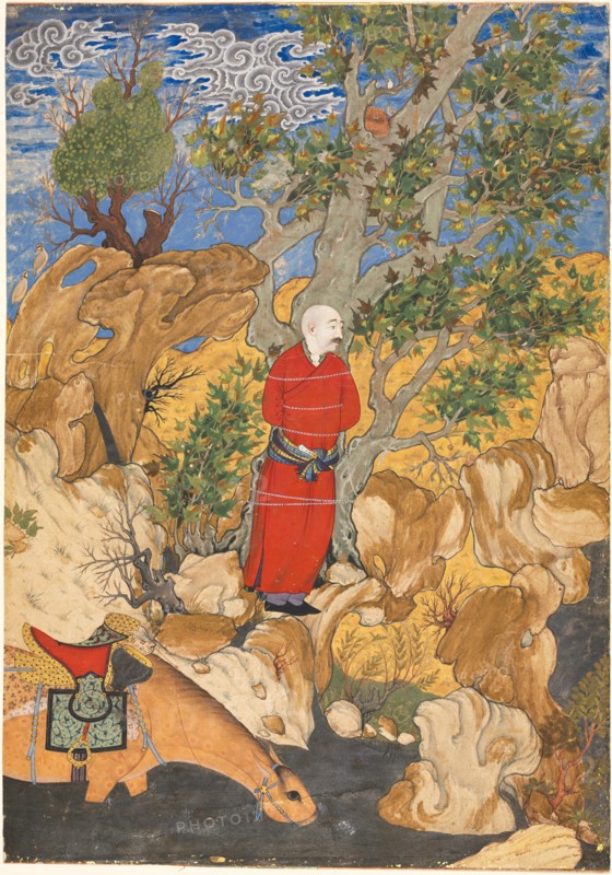 Aulad Tied to a Plane Tree, from a Shahnama by Firdausi, 1575-1600. Creator: Sadiqi Bek (Iranian, 1533-1609).