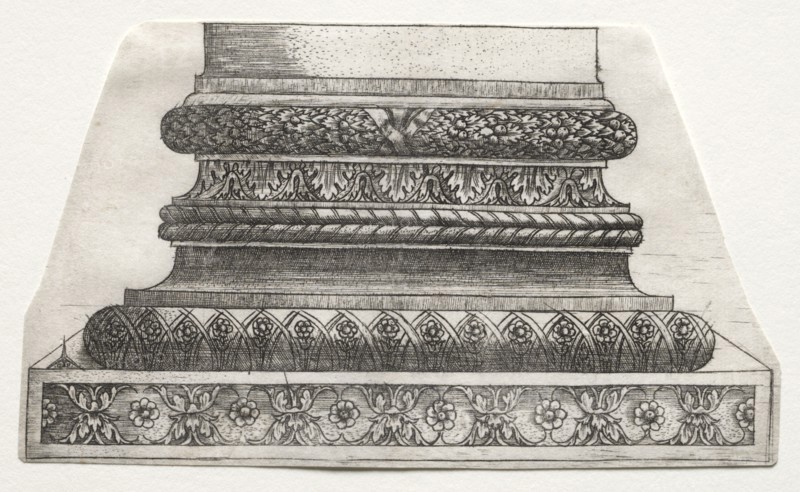 Base and Capital with Figure of Fame and Winged Horses (base), c. 1525-1550. Creator: Master G. A. with the man-trap (Italian, active 1525-50).