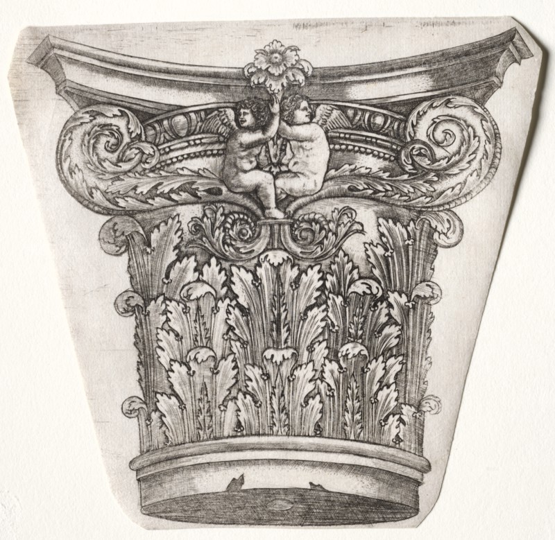 Base and Capital with Putti, c.1525-1550. Creator: Master G. A. with the man-trap (Italian, active 1525-50).