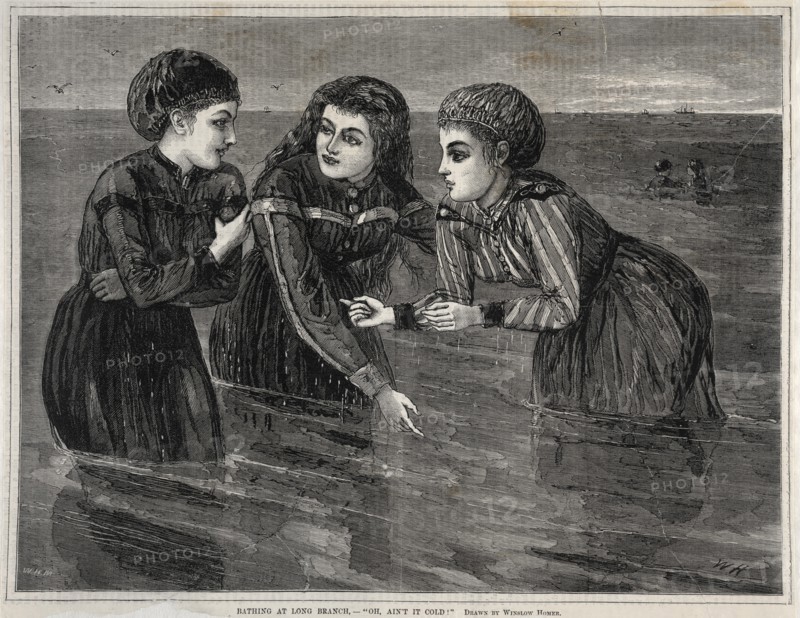 Bathing at Long Branch, - "Oh, Aint it Cold!", 1871. Creator: Winslow Homer (American, 1836-1910).