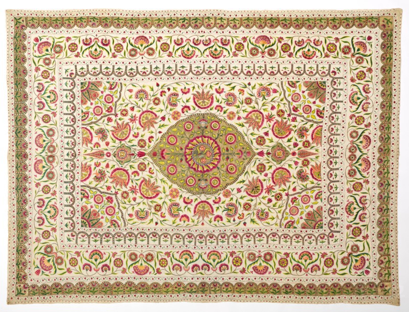Bed cover with floral medallion pattern, late 1600s to early 1700s. Creator: Unknown.