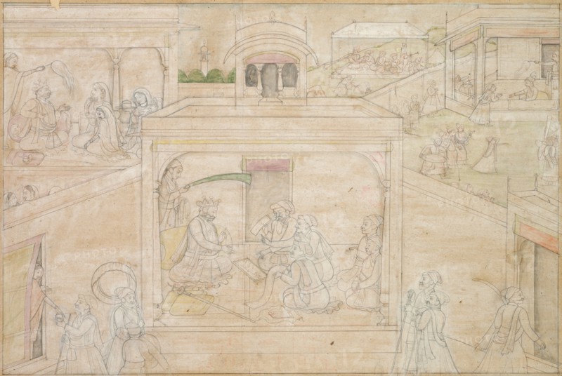 Bhima's Consultation with the Astrologer: Scene from the Nala-Damayanti Drawings, c. 1790-1800. Creator: Unknown.