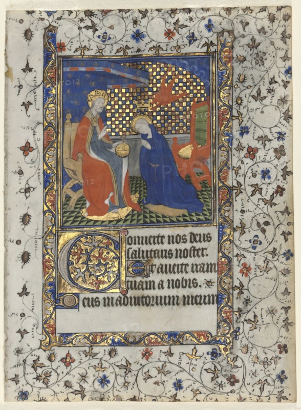 Bifolio from a Book of Hours: Coronation of the Virgin, c. 1415. Creator: Boucicaut Master (French, Paris, active about 1410-25), workshop of.