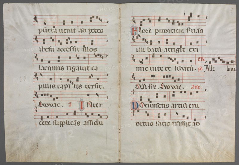 Bifolium from an Antiphonary: Music, c. 1320-1340. Creator: Primo Miniatore di San Domenico (Italian).