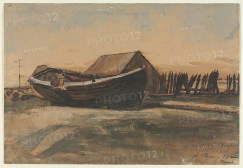 Boat on a Beach, Le Tréport, 1854. Creator: François Bonvin (French, 1817-1887).