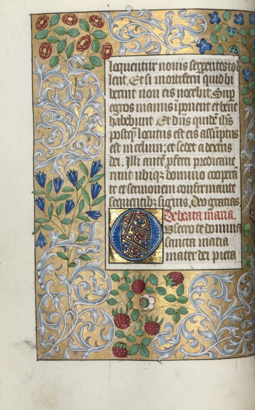 Book of Hours (Use of Rouen): fol. 18v, Large Initial O with Elaborate Border, c. 1470. Creator: Master of the Geneva Latini (French, active Rouen, 1460-80).