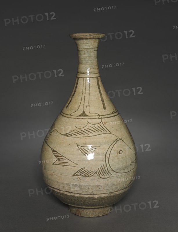 Bottle with Incised and Sgraffito Fish Design, 1400s-1500s. Creator: Unknown.