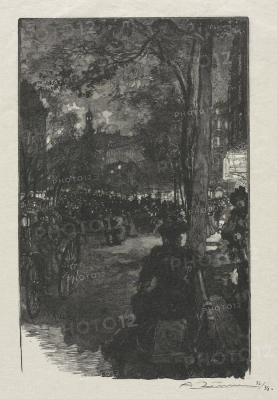 Boulevard Montmartre, Evening, 1890. Creator: Auguste Louis Lepère (French, 1849-1918).