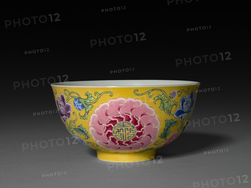 Bowl with Floral Sprays and Inscribed Medallions, 19th Century. Creator: Unknown.