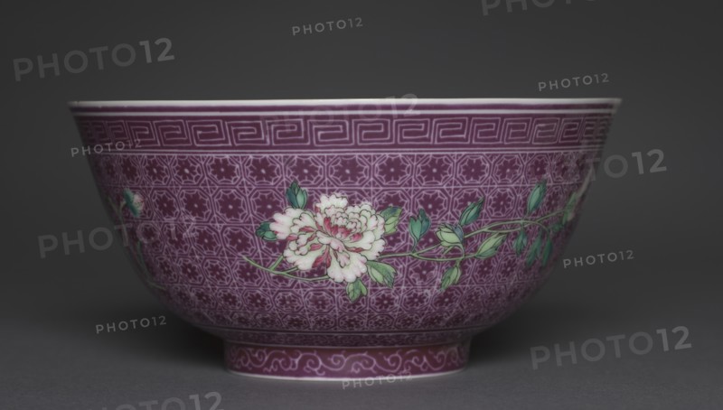 Bowl with Peony Sprays on Diaper Ground (exterior); Chrysanthemum Sprays (interior), 1736-1795. Creator: Unknown.